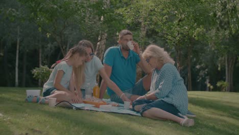 Familia-relajado-con-picnic-en-el-parque-de-verano