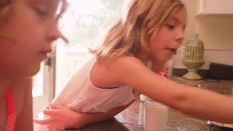 A-mother-hands-out-fresh-chocolate-chip-cookies-to-her-daughters