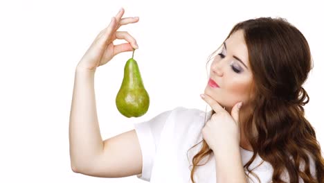 Woman-holding-pear-fruit