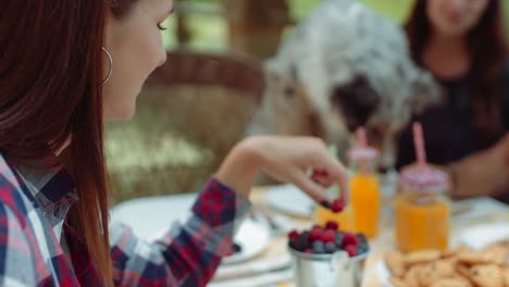 Grupo-de-amigos-haciendo-el-desayuno-al-aire-libre-en-un-paisaje-tradicional.-filmada-en-cámara-lenta