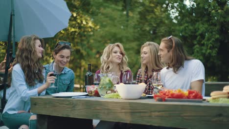 Freunde-von-Picknick-Party.-Glücklich-lächelnde-Menschen-genießen-Picknick