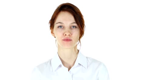 Smiling-Red-Hair-Woman,-White-Background