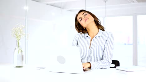 Tired-Woman-at-Work-Relaxing,-Neck-Pain