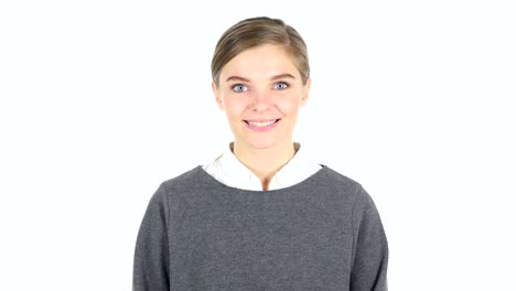 Portrait-of-Smiling-Young-Girl,-White-Background