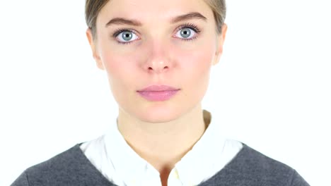 Close-Up-of-Smiling-Girl-Face,-White-Background