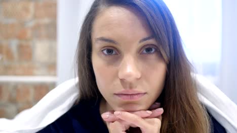 Close-Up-of-Hispanic-Woman-Face-Lying-in-Bed