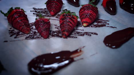 4K-Close-up-of-Strawberries-Decorated-with-Chocolate