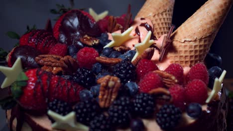 4K-Cake-Baker-Decorating-with-Honey-on-Berries