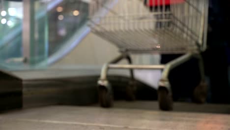 Concept-shopping-mall.-Shopping-trolley-as-shopping-symbol.-Bottom-view-in-blur