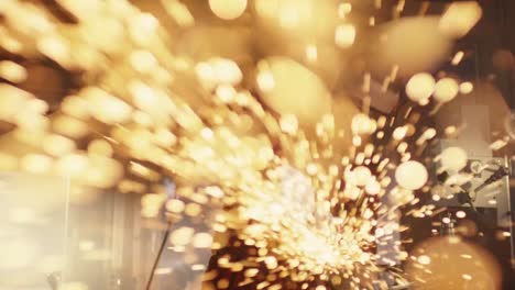 Powerful-young-woman-using-grinder-and-sparks-flying-impressivly-into-camera