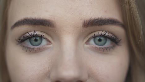 Primer-plano-de-un-hermoso-gris-ojos-de-una-niña