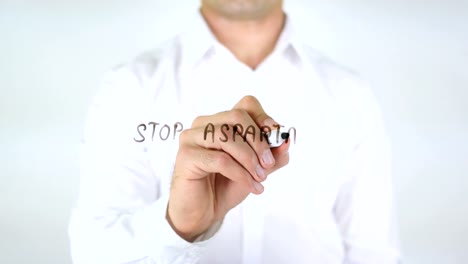 Stop-Aspartame,-Man-Writing-on-Glass