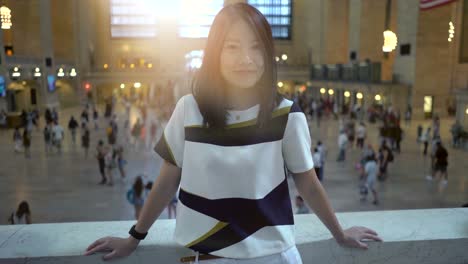 Attractive-Chinese-Woman-in-Urban-Environment.-Looking-at-the-Camera-with-Dark-Eyes-and-Dyed-Hair.