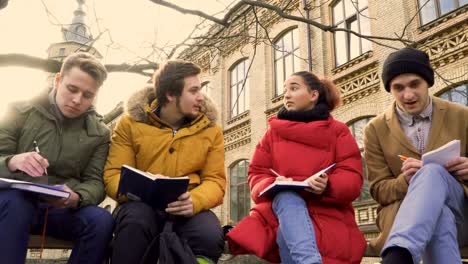 Four-friends-students-discusses-the-exams