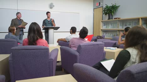 A-student-nervously-gives-a-speech-in-class