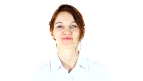 Thumbs-Up,-Red-Hair-Woman-on-White-Background