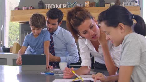 Parents-Helping-Children-With-Homework-Before-Going-To-Work