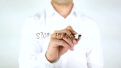 Hunger-stoppen,-Mann-schreiben-auf-Glas