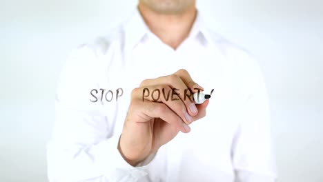 Stop-Poverty,-Man-Writing-on-Glass