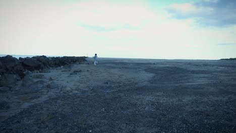 Infantil-al-aire-libre-junto-al-mar-de-4K-y-el-perro-corriendo-en-la-playa