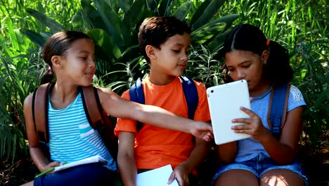 Kids-using-digital-tablet-in-park