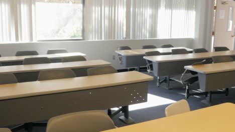 Empty-Tables-and-Chairs-in-Abandoned-Classroom