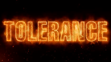 Toleranz-Wort-heiß-Brennen-auf-realistische-Feuer-Flammen-Funken-und-Rauch-kontinuierliche-loop-nahtlos-Animation