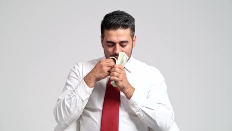 Businessman-counting-cash-in-white-background.