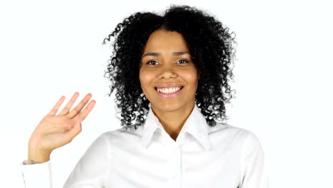 Hello-Gesture-by-Black-Woman,-Waving-Hand