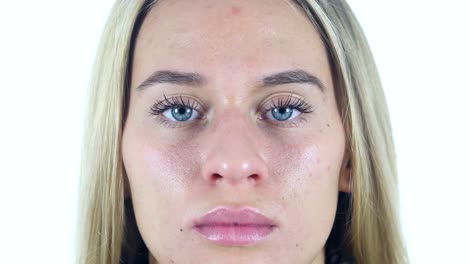 Close-Up-of-Serious-Girl-Face,-White-Background