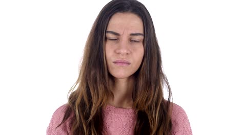 Angry-Young-Latin-Girl-Showing-Middle-Finger,-White-Background