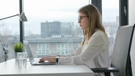 Bisinesswoman-Sitting-and-Using-a-Laptop-Indoors