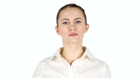 Woman-Listening-Carefully,-White-Background