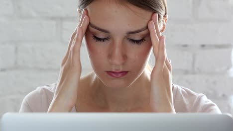 Headache,-Emotional-Stress-for-Woman-in-Loft-Office