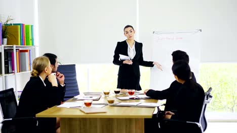 4K-Business-group-clapping-hands-congratulate-businesswoman-presenting