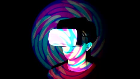 Caucasian-man-experiencing-virtual-reality,-playing-video-games-using-vr-headset