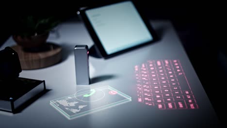 4K-virtuelle-Laser-Projektion-Tastatur-im-Büro-mit-Telefon-Animation