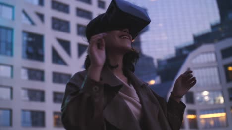 Young-woman-using-VR-,virtual-reality-headset