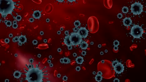 3D-Rendering-Animation,-Coronavirus-und-Blutzellen-covid-19-Influenza-fließt-auf-arterienhintergrund-Hintergrund-als-gefährliche-GrippestammFälle-als-Pandemie-medizinisches-Gesundheitsrisiko