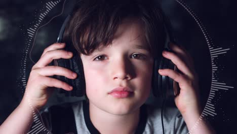 4k-Child-Putting-on-Headphones-with--Music-and-Audio-Wave-Animation