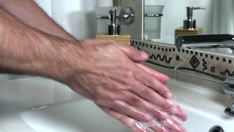 Männliche-Hände-waschen-die-Hände-zu-Hause-nach-den-Richtlinien-der-Weltgesundheitsorganisation.-Präventionskonzept.