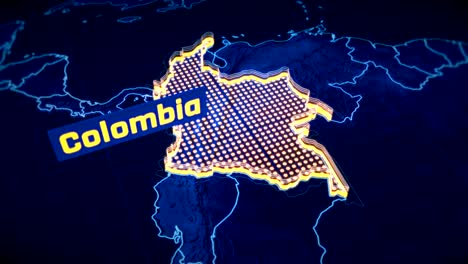 Visualización-en-3D-Colombia-país-frontera,-contorno-del-mapa-moderno,-viajes