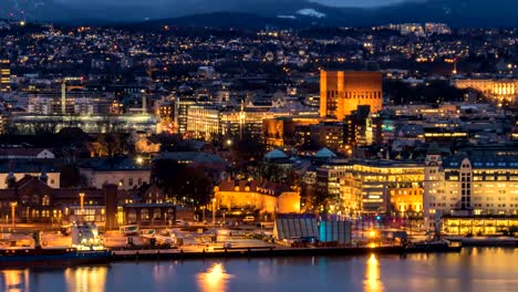 Oslo-Norway-time-lapse-4K,-city-skyline-day-to-night-timelapse-at-City-Hall-and-harbour