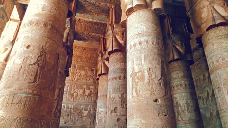 Beautiful-interior-of-the-Temple-of-Dendera-or-the-Temple-of-Hathor.-Egypt,-Dendera,-Ancient-Egyptian-temple-near-the-city-of-Ken