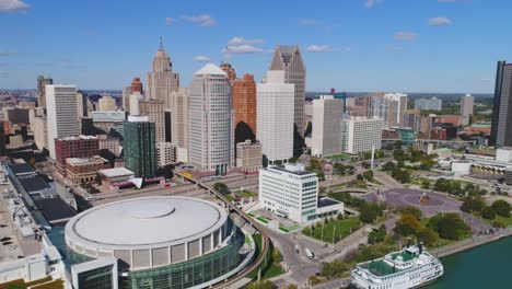 Detroit-Michigan-Stadtansicht-Luftaufnahme-USA