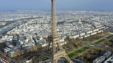 Aerial-View-Eiffel-Tower-World's-Most-Iconic-Monument-in-Paris,-France