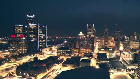 Detroit-Renaissance-center-aerial-Winter-Panorama-at-Sunset