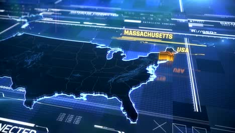 Massachusetts-US-State-Border-3D-mapa-moderno-con-un-nombre,-contorno-de-la-región