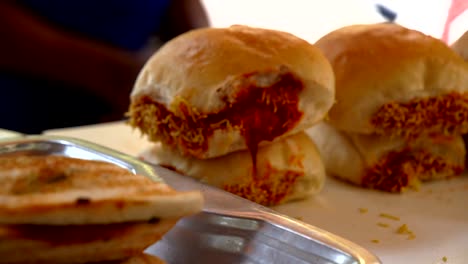 Closeup-of-varieties-of-street-food-at-food-corner---Mumbai,-India