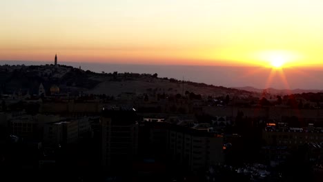 Sunrise-Time-Lapse-sobre-casco-antiguo-de-la-ciudad,-Jerusalén,-Israel